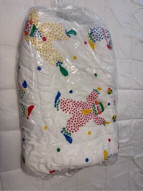 Vintage White Clown Pattern Quilted Bedspread Twin - Colorful Polka Dot Design
